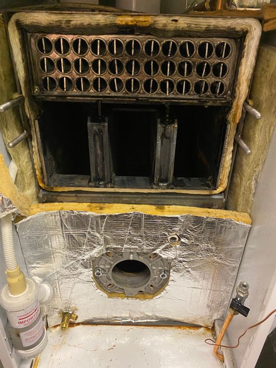 Oil boiler combustion chamber after service